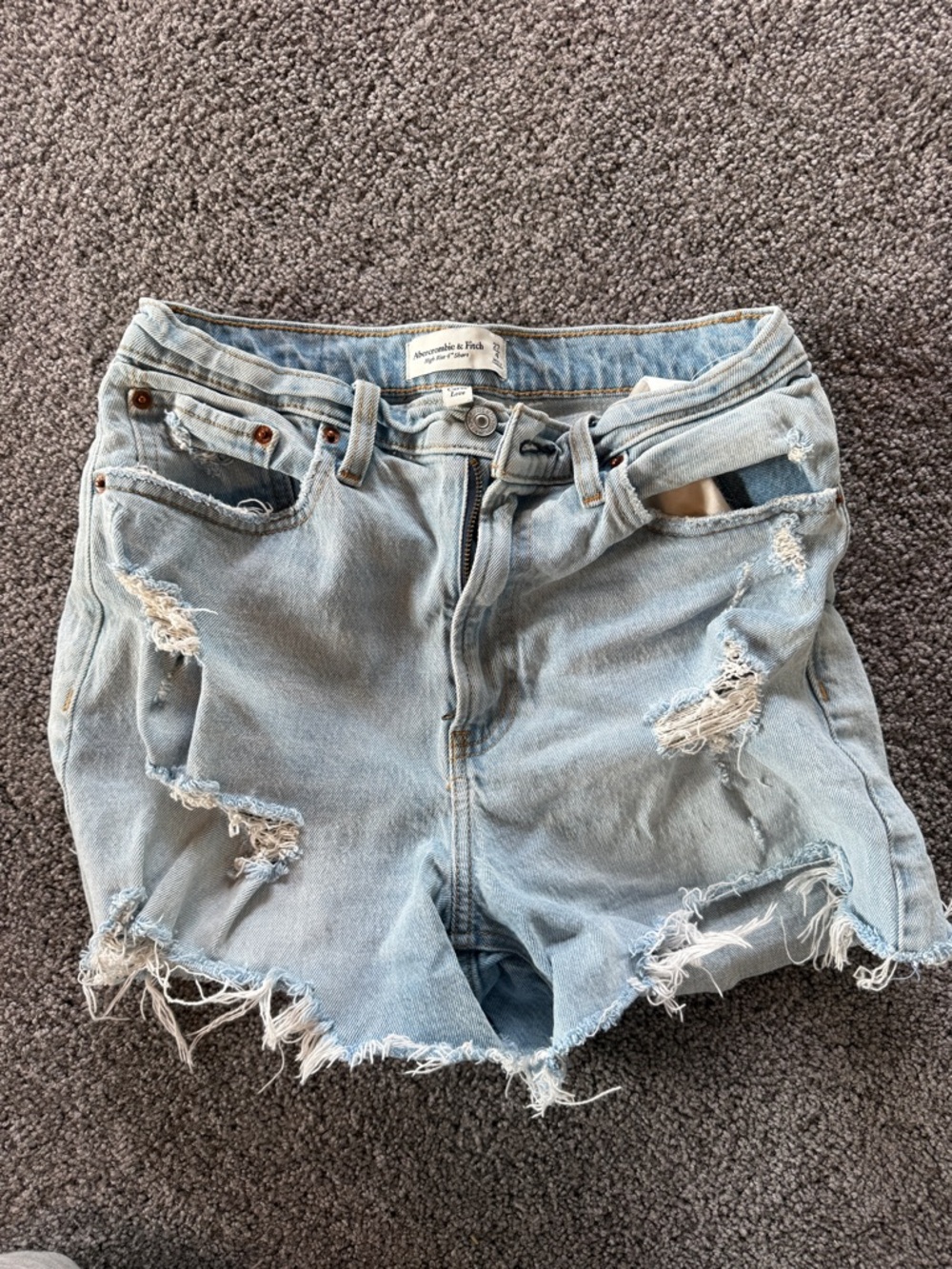 Abercrombie & Fitch High Rise Light Blue Distressed Denim Shorts curve love
